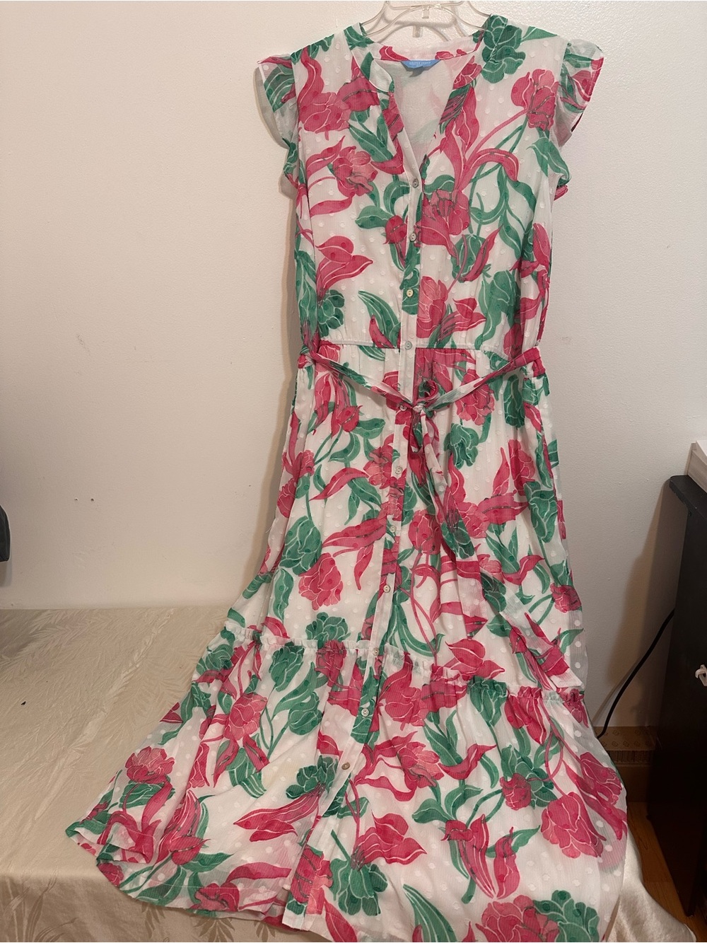 Draper james White Floral Maxi Dress with Pink and Green Print
